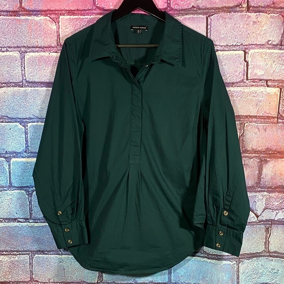 Universal Standard Women’s Small Green Button-Up Long Sleeve Shirt Cotton Blend - Picture 1 of 11
